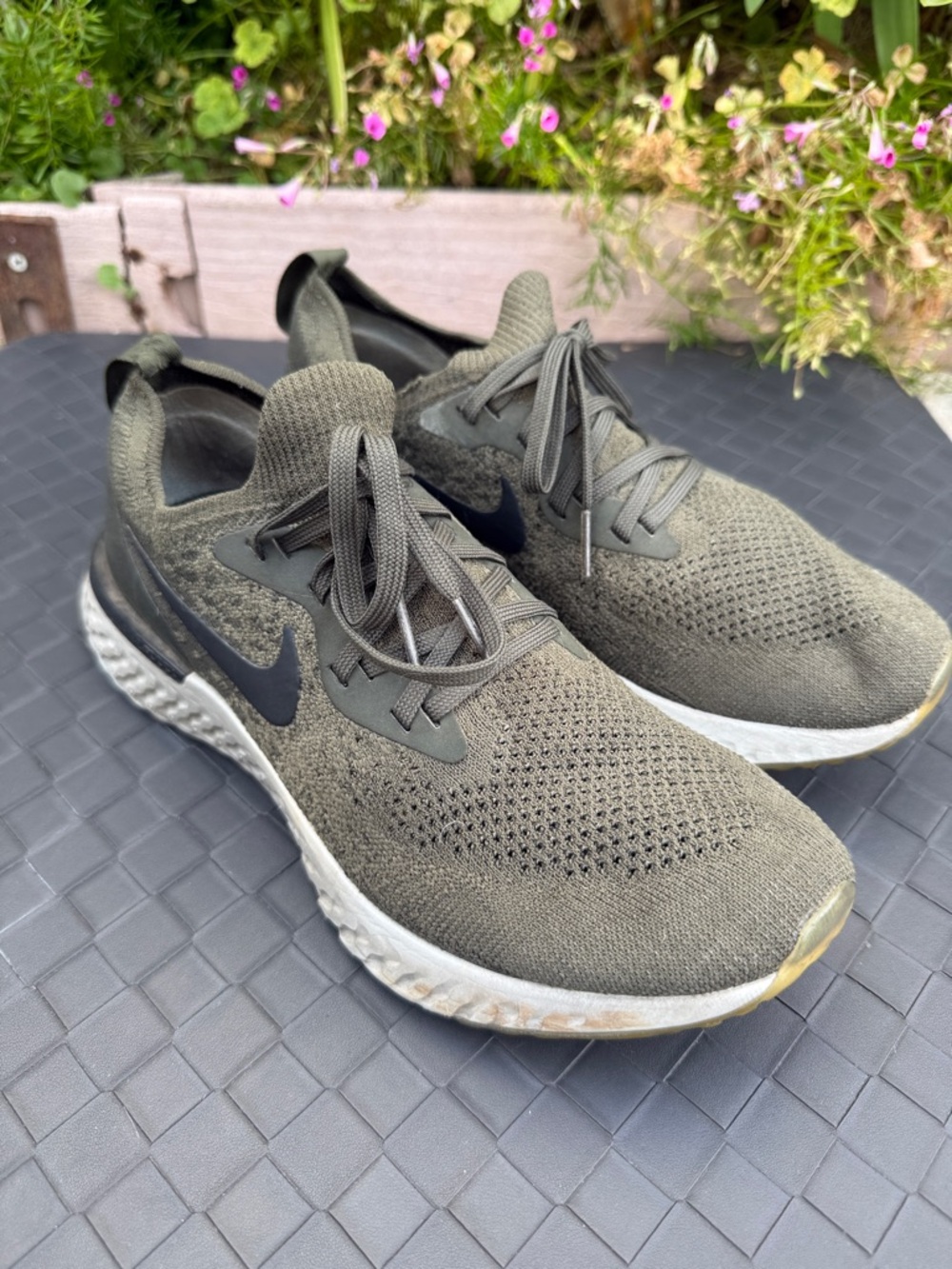 Nike Women’s Epic React Olive Knit Sneakers with Black Swoosh